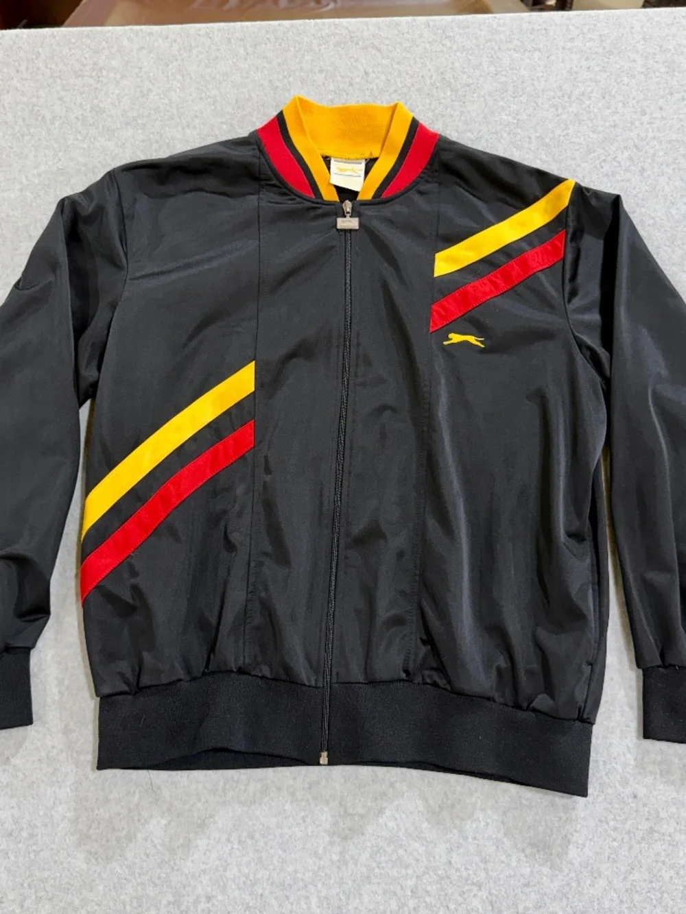 Slazenger Men 1X Big Full Zip Windbreaker Jacket Black Red Yellow Stripe